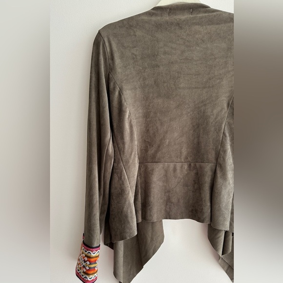 Kaui Suede Cardigan Jacket with Fabric Trim, Army Green/Multi, Size Large - Picture 13 of 15